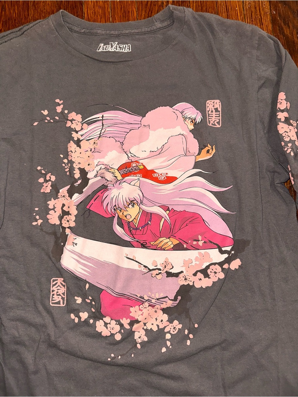 Medium InuYasha Cherry Blossom Duo Gray Long Sleeve Anime Shirt